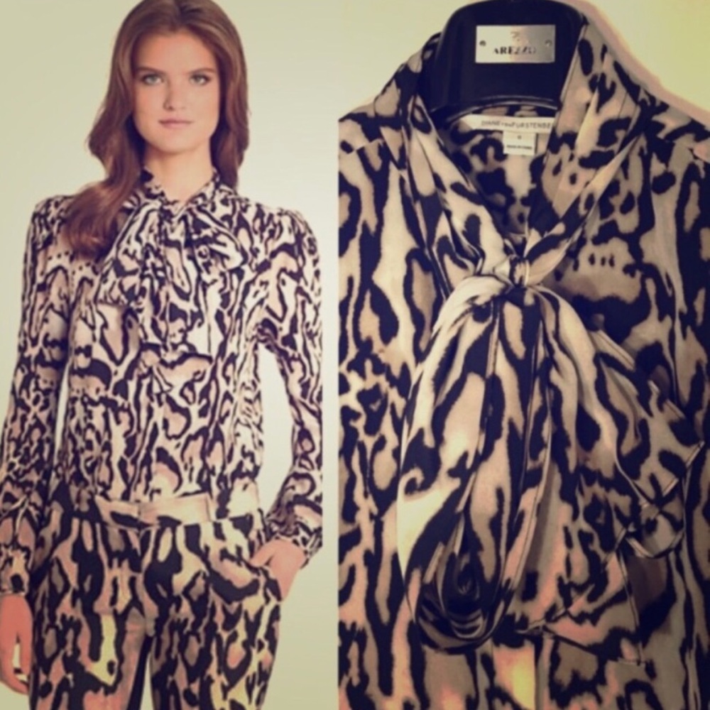 NWOT Diane von Furstenberg silk tie front blouse